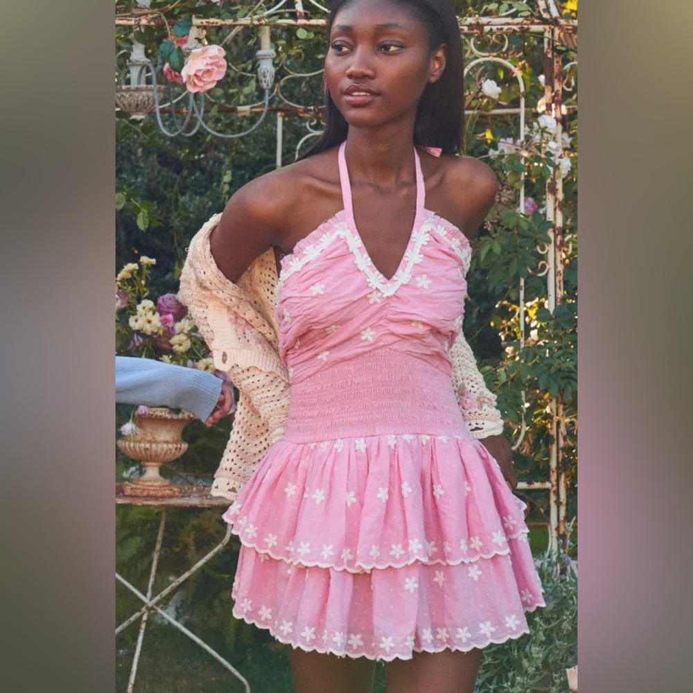 LoveShackFancy Aqua Dress in Candy Pink